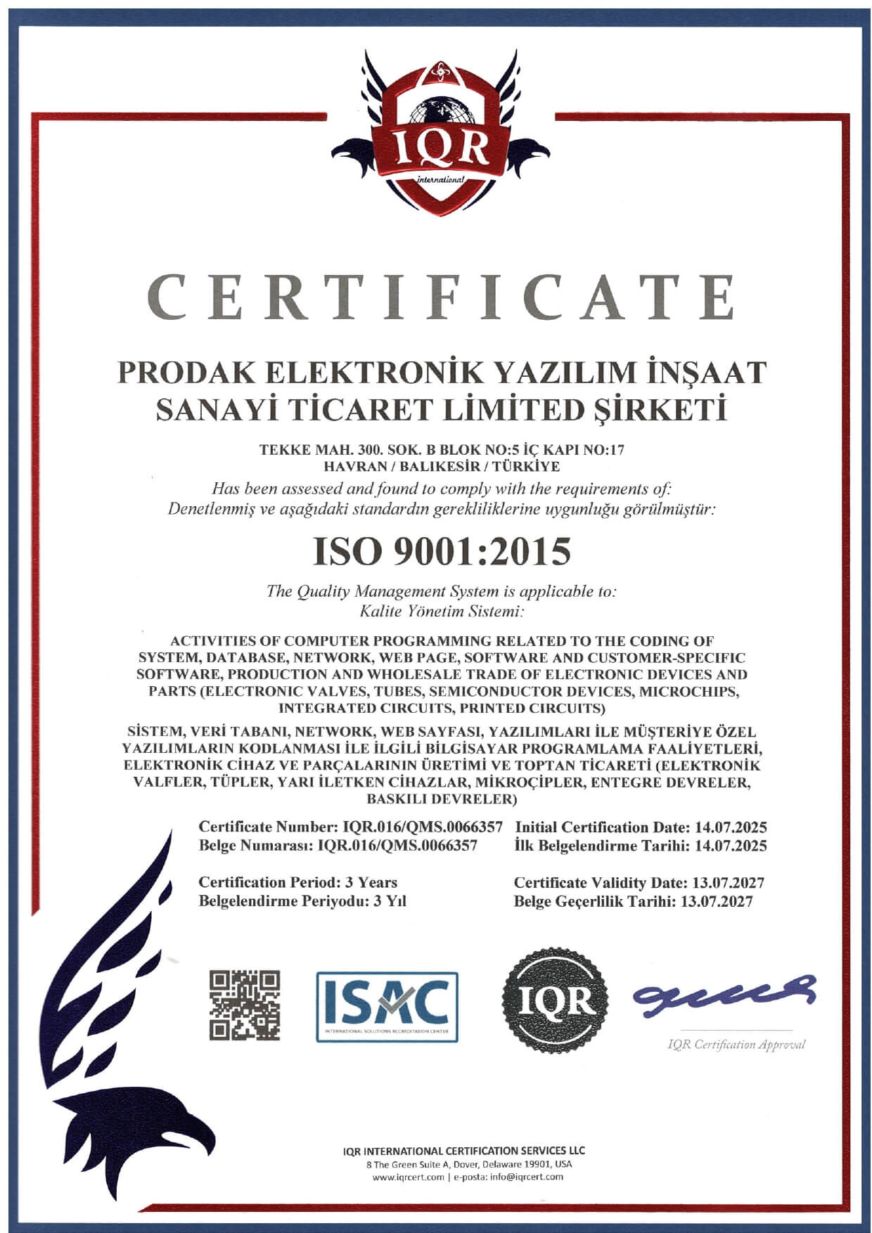 ISO 9001 Sertifikası